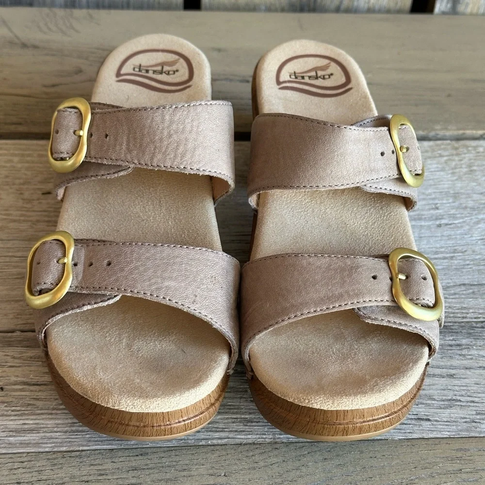 Dansko Sand Dollar Sophie Sandals Mules Comfort Platform Sz 37 - Picture 3 of 9